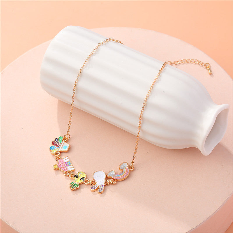 Collar de aleación con forma de animal estilo caricatura para niñas con acabado esmaltado, joyería infantil temática de princesa