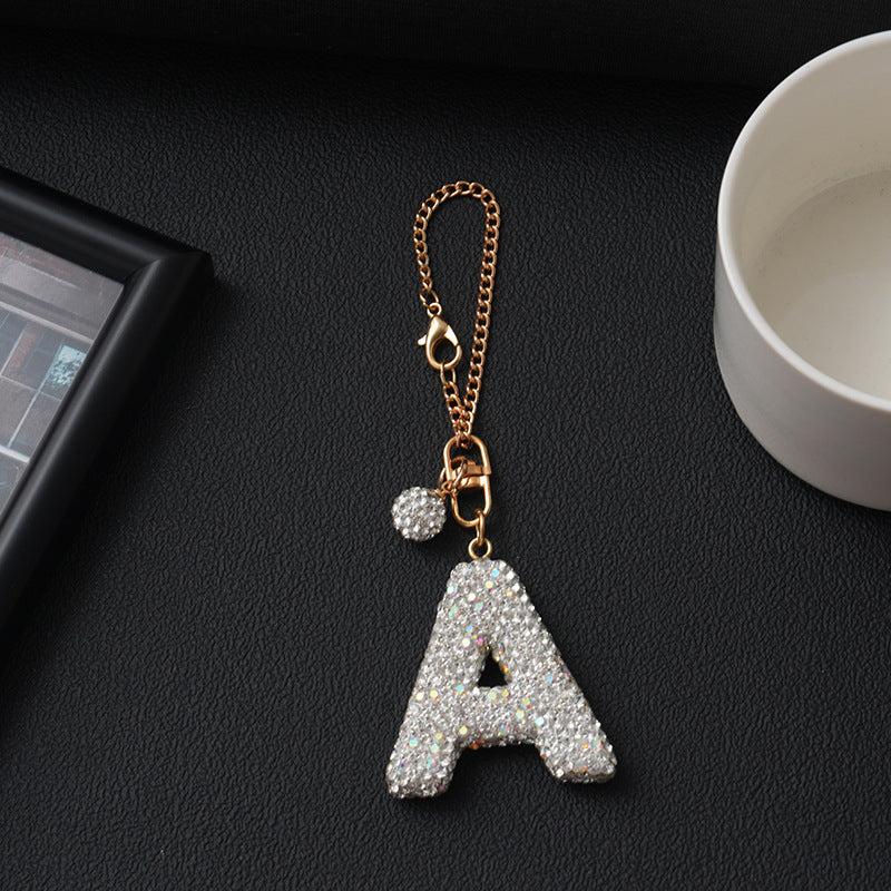 Luxury Rhinestone Letter Pendant Resin Charm for Car Cup Chain