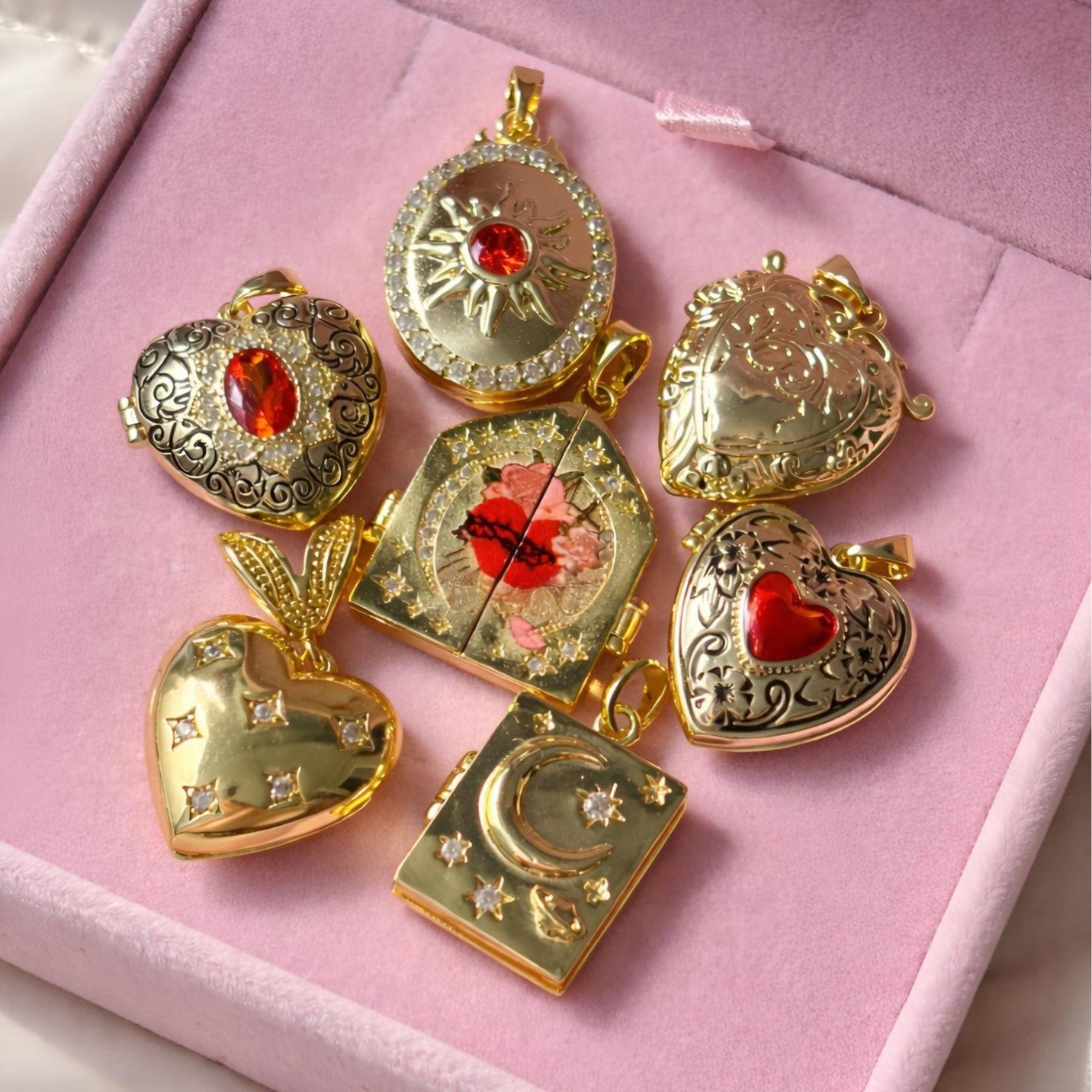 Vintage 18K Gold Plated Brass Heart Pendant Drip Oil Charm Bar