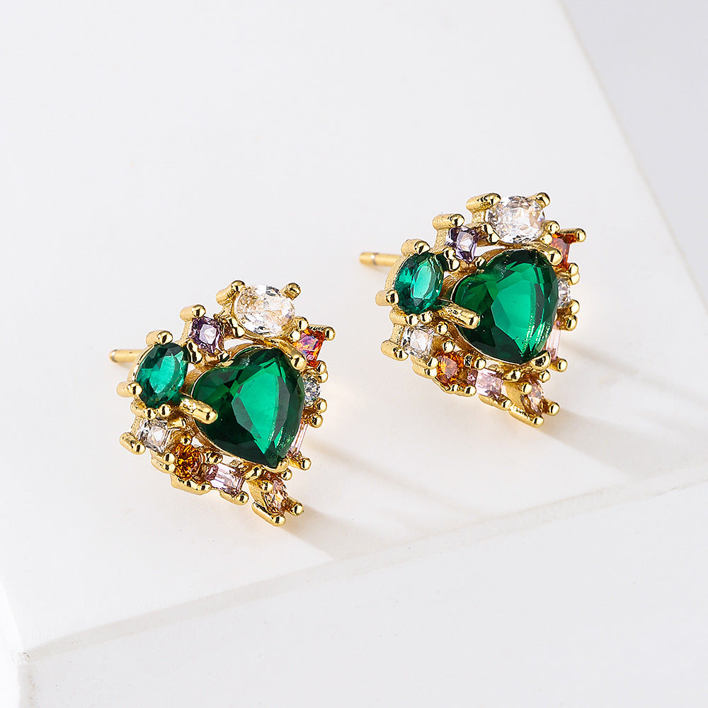Orecchini a Cuore Minimalisti in Rame Placcato Oro 18K con Zirconi per Donna