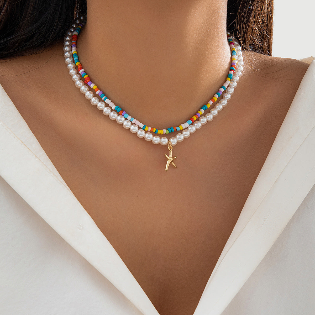 Collana in Acrilico a Forma di Stella Marina con Nappa per Donna, Stile Vacanziero