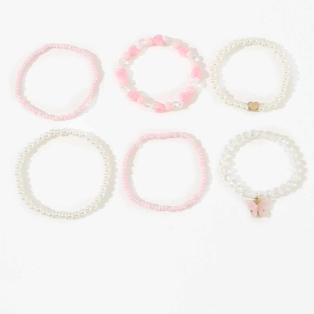 Set di braccialetti per bambini con perle dolci, cuore e farfalla, in stile minimalista
