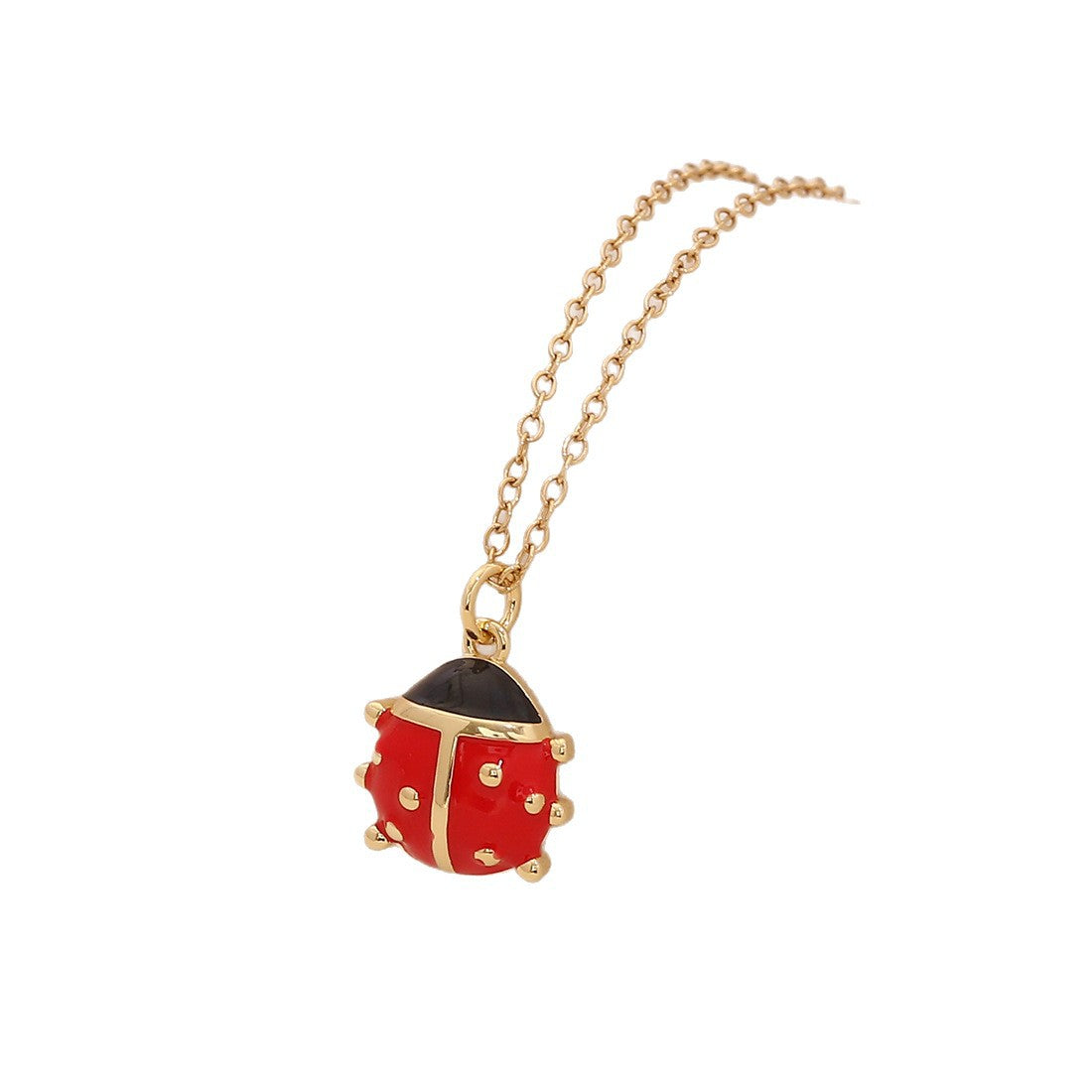 Cute Ladybug Pendant Necklace in Copper with Micro-Paved Zirconia, Enamel Finish, O-Chain, Animal-Themed Jewelry for Women