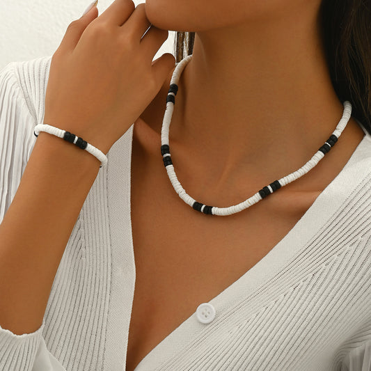 Geometric Shell Woven Bracelet and Necklace Set for Women with Mother of Pearl Pendant in Fashionable Office Style