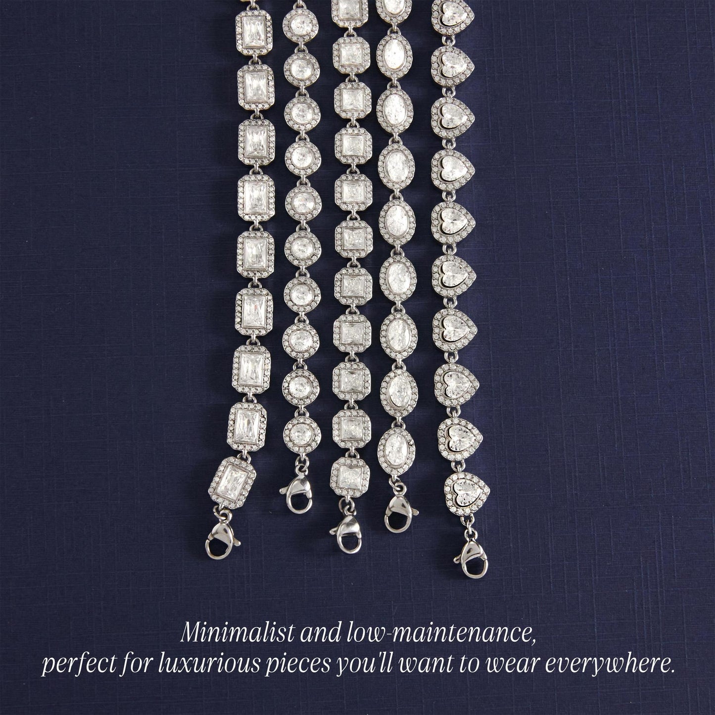 Geometric Heart Stainless Steel Plated Cubic Zirconia Tennis Bracelet for Women