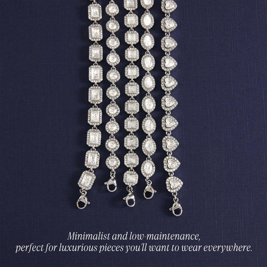 Geometric Heart Stainless Steel Plated Cubic Zirconia Tennis Bracelet for Women