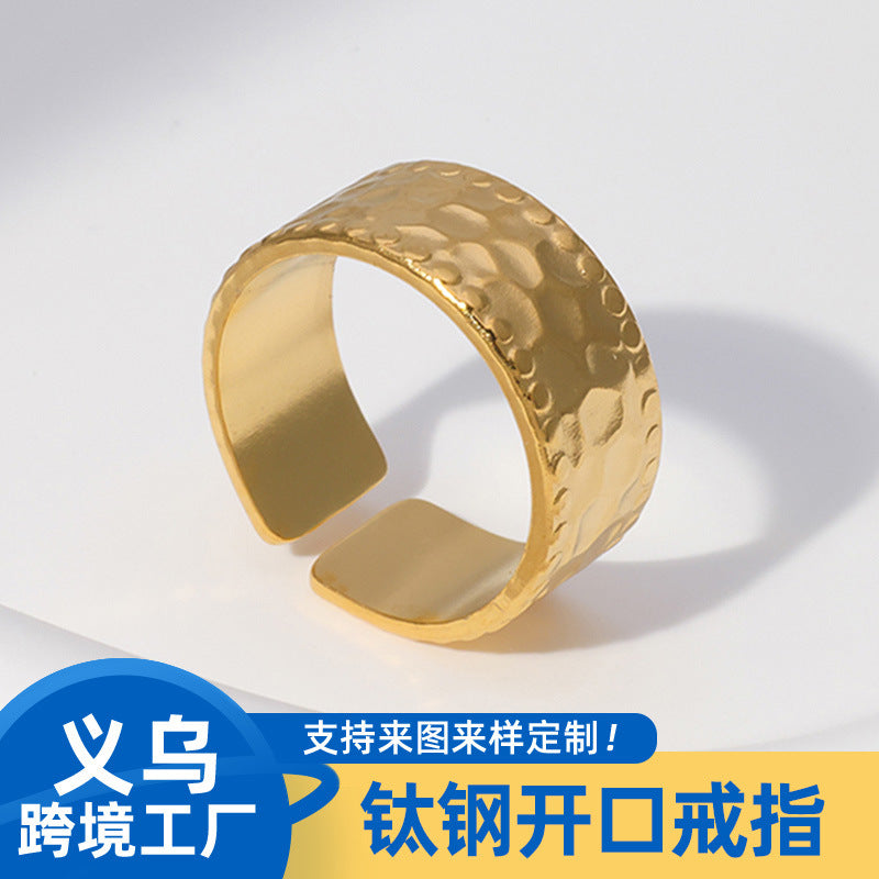 Minimalist Hammered Texture Stainless Steel Open Ring