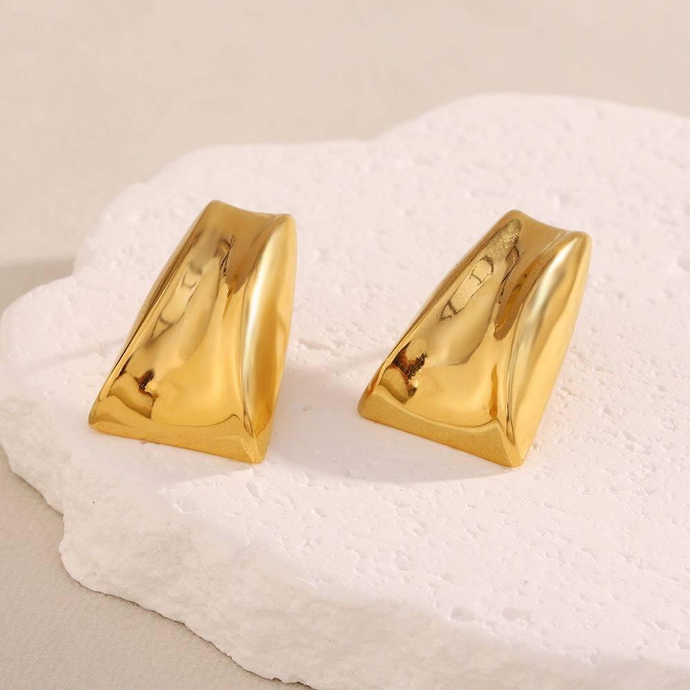 Minimalist Modern Geometric Stainless Steel Earrings with 18K Gold Plating, Trapezoidal Arc Design for Women