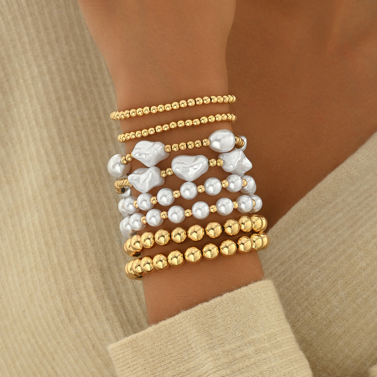 Juego de pulseras de perlas geométricas minimalistas con diseño trenzado para mujer