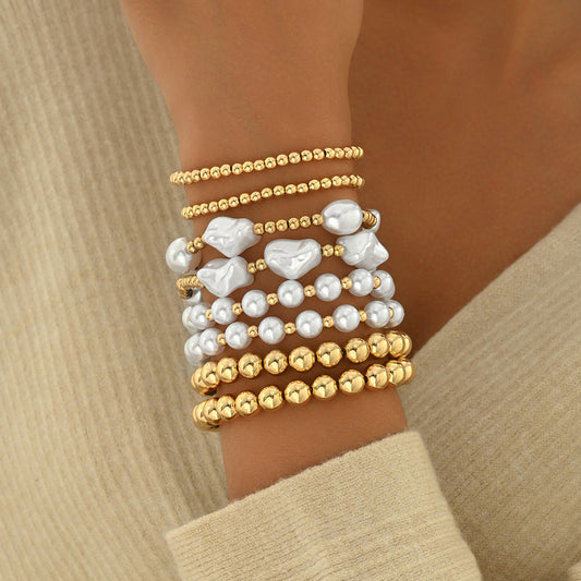 Juego de pulseras de perlas geométricas minimalistas con diseño trenzado para mujer