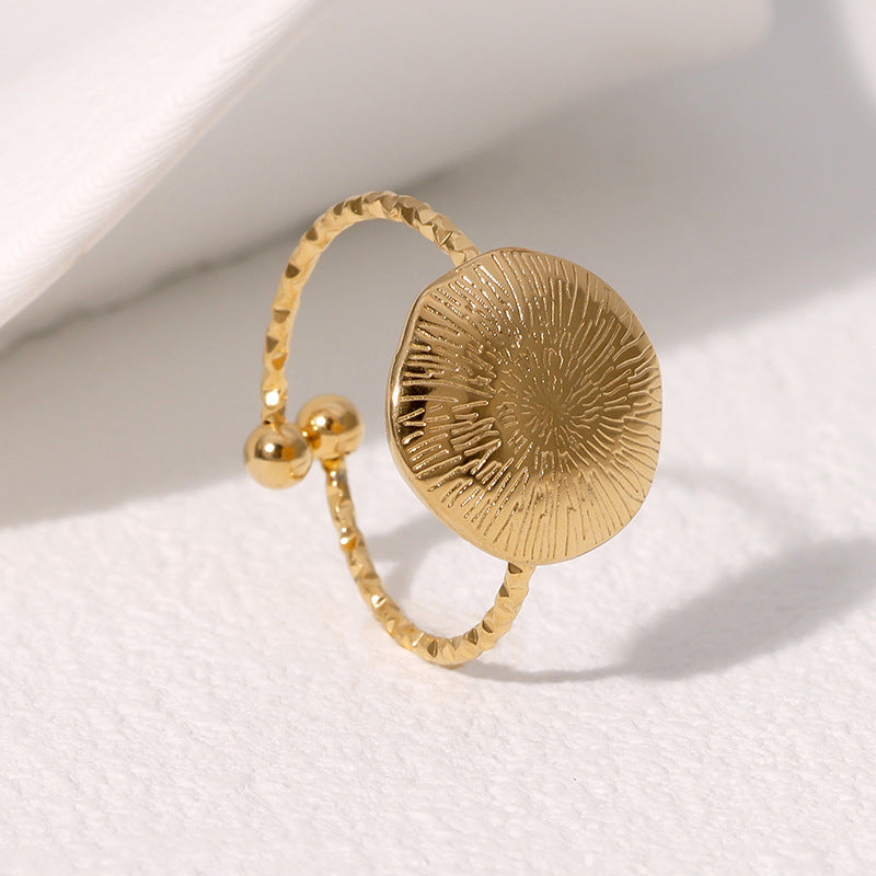Anello Aperto da Donna Minimalista Geometrico Tondo in Acciaio Inossidabile Placcato Oro Stile Vintage Francese