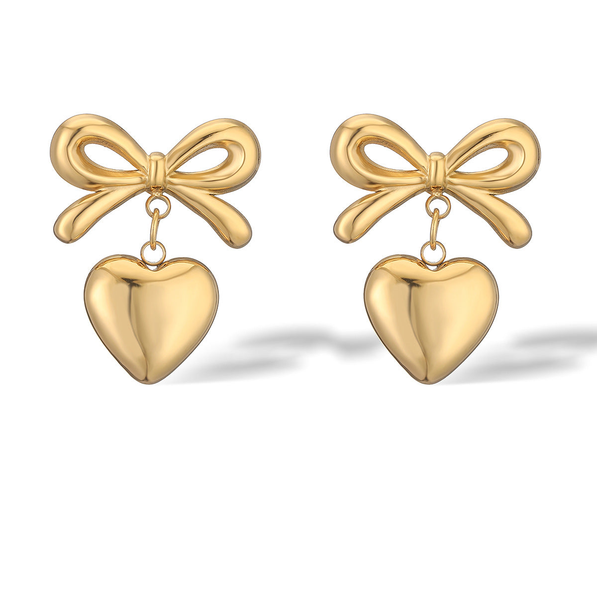 Minimalist Bow and Heart-Shaped Stainless Steel Earrings for Women