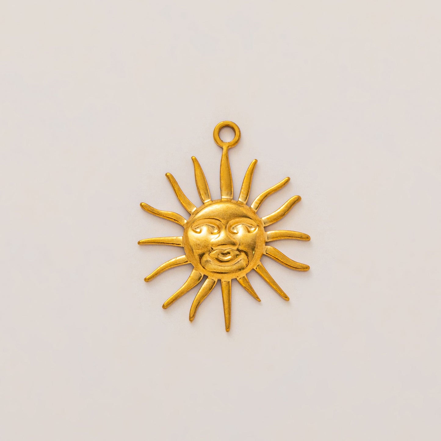 Vintage PVD 18K Gold Plated Stainless Steel Sun Pendant Charm Bar for Women