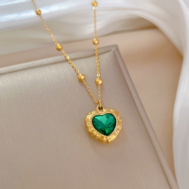 Minimalist Titanium Steel Heart Geometric Collar Chain for Women with Rhinestone Inlay