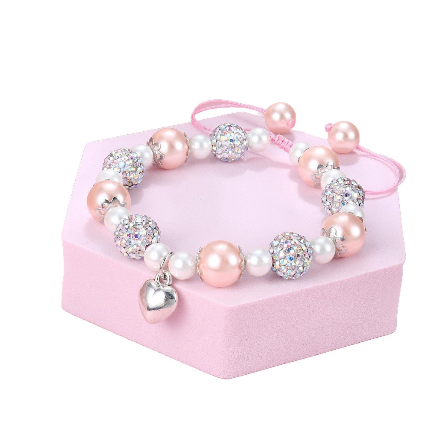 Minimalist Heart Stainless Steel Handmade Woven Pink Pearl Bracelet for Women