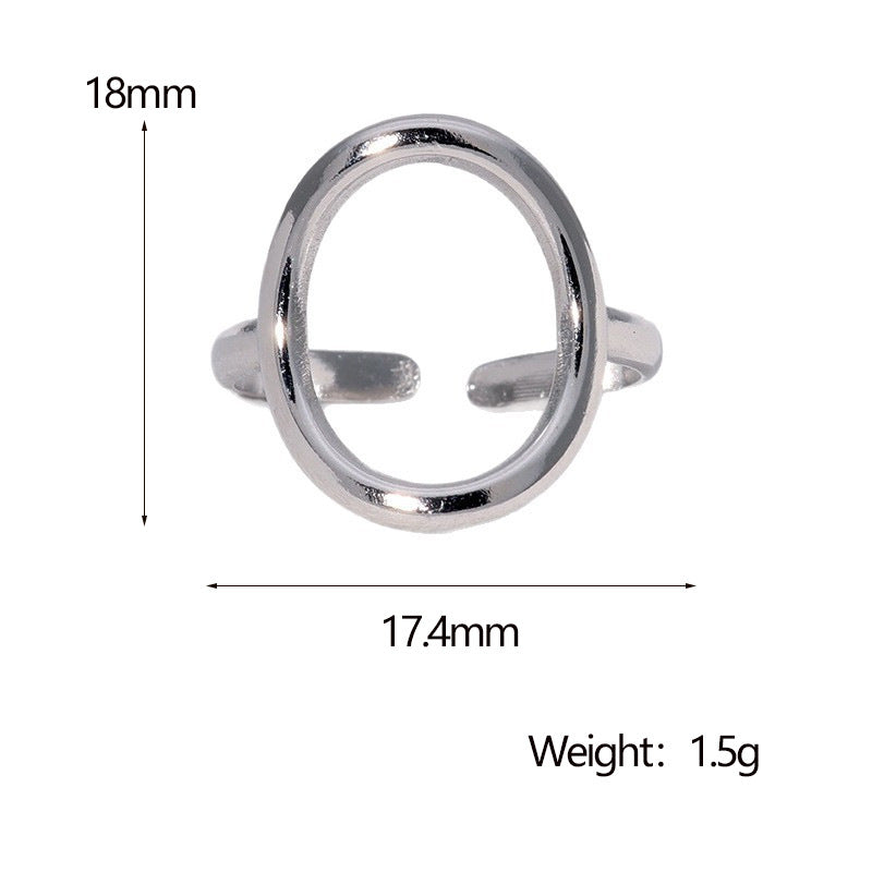 Minimalist Geometric Round Stainless Steel Ring for Women with Gold Plating and Adjustable Open Band