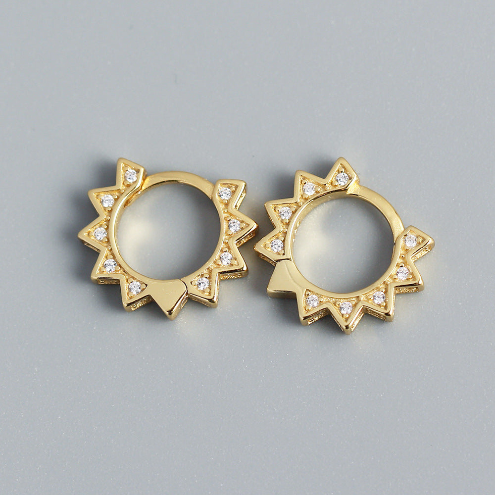 Orecchini a Cerchio Punk in Argento Sterling S925 a Forma di Ingranaggio Geometrico con Strass Intarsiati da Donna