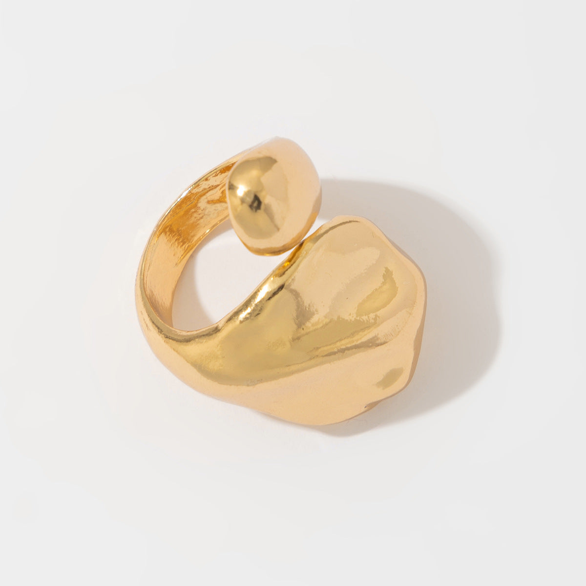 Anello Aperto a Goccia Liquida Geometrica Asimmetrica Minimalista da Donna in Lega con Finitura Galvanizzata