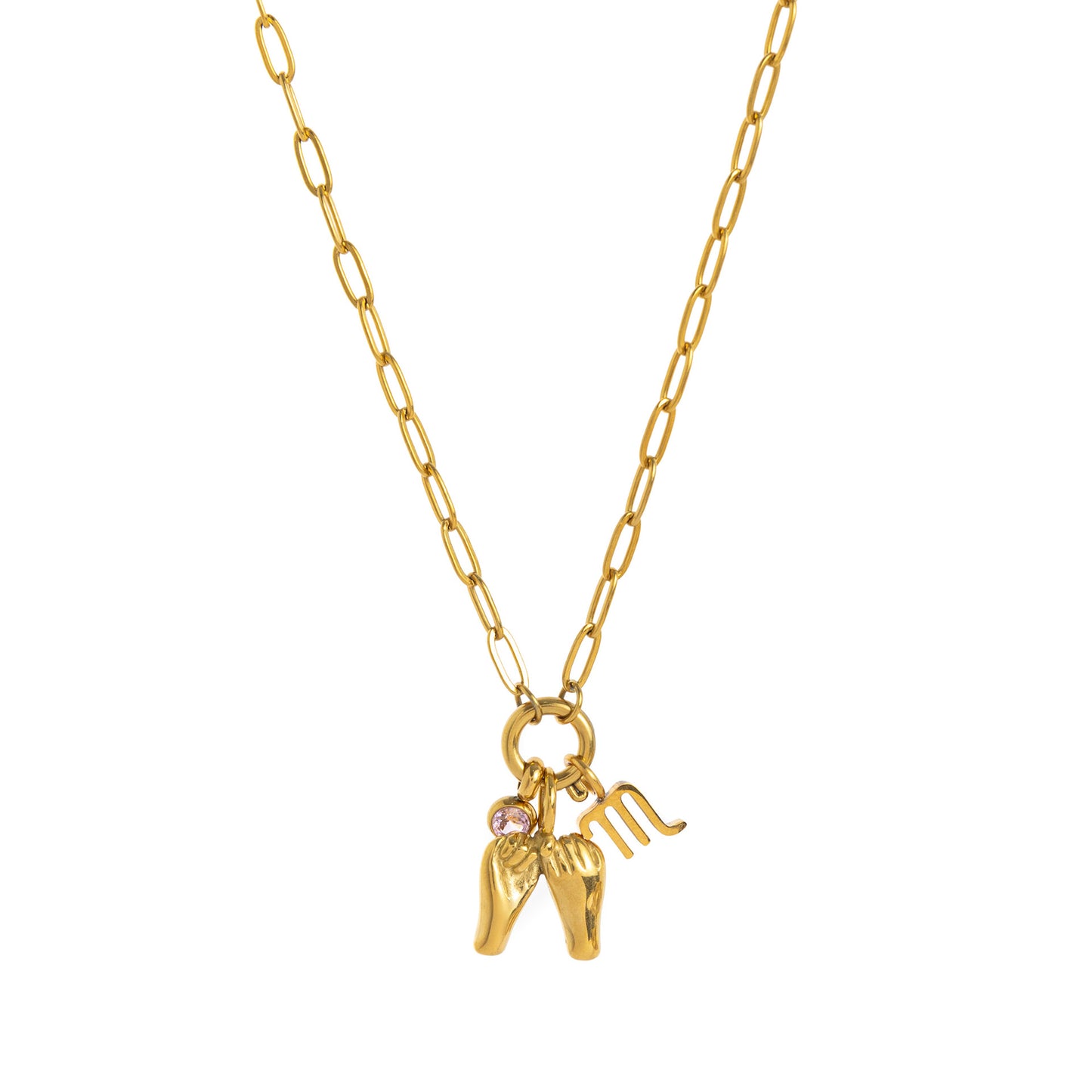 Minimalist Geometric Animal Stainless Steel 18K Gold Plated PVD Cubic Zirconia Charm Bar Necklace