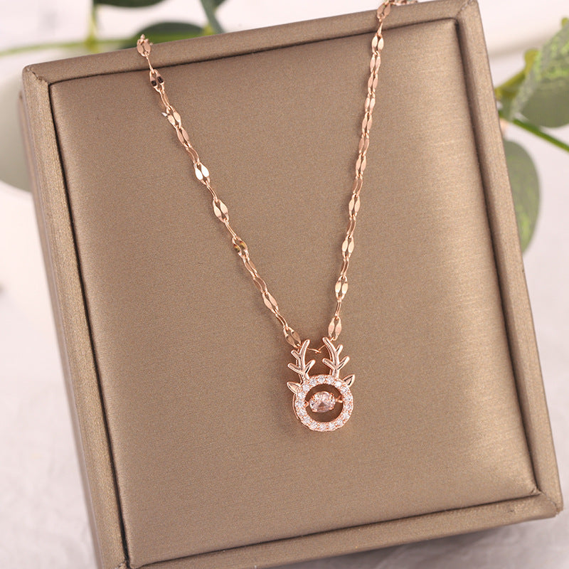Minimalist Four-Leaf Clover Pendant Necklace in Titanium Steel with Plated Finish for Women