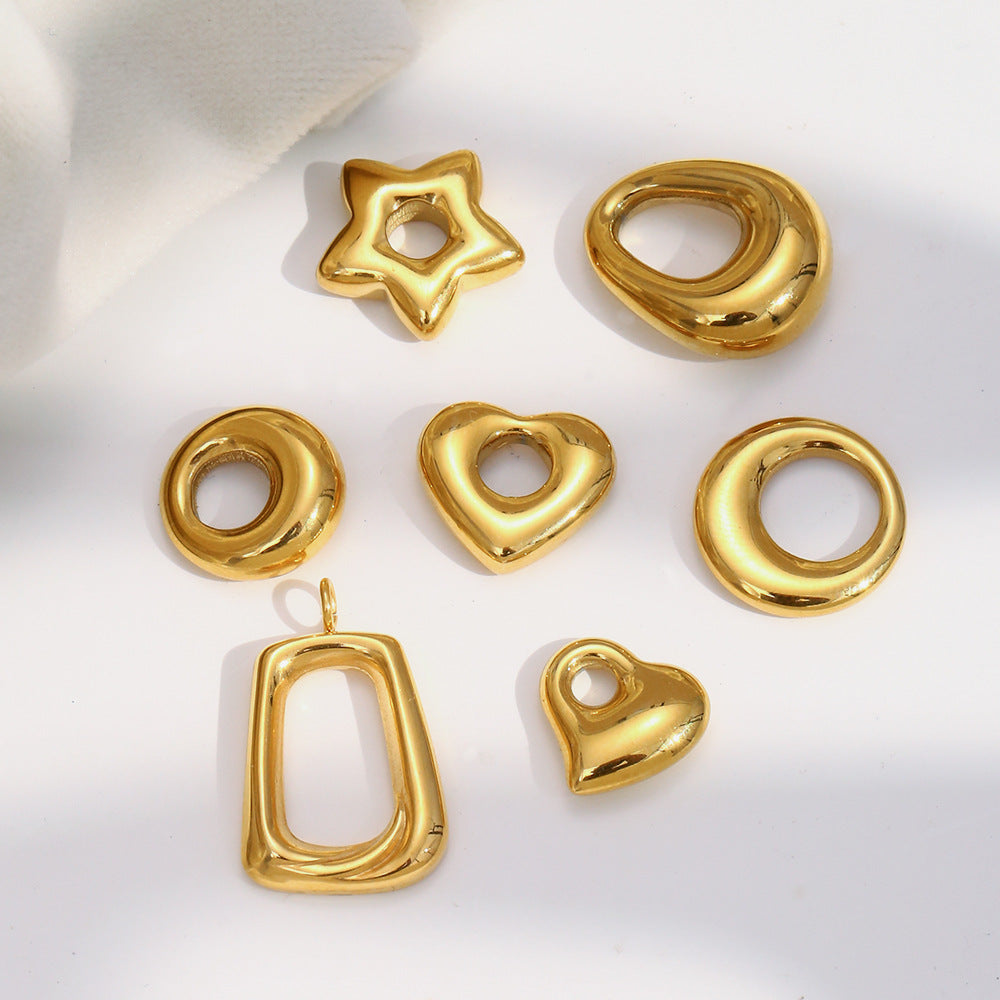 Charm de barra minimalista redondo geométrico hueco trenzado de acero inoxidable con chapado en oro PVD de 18 quilates