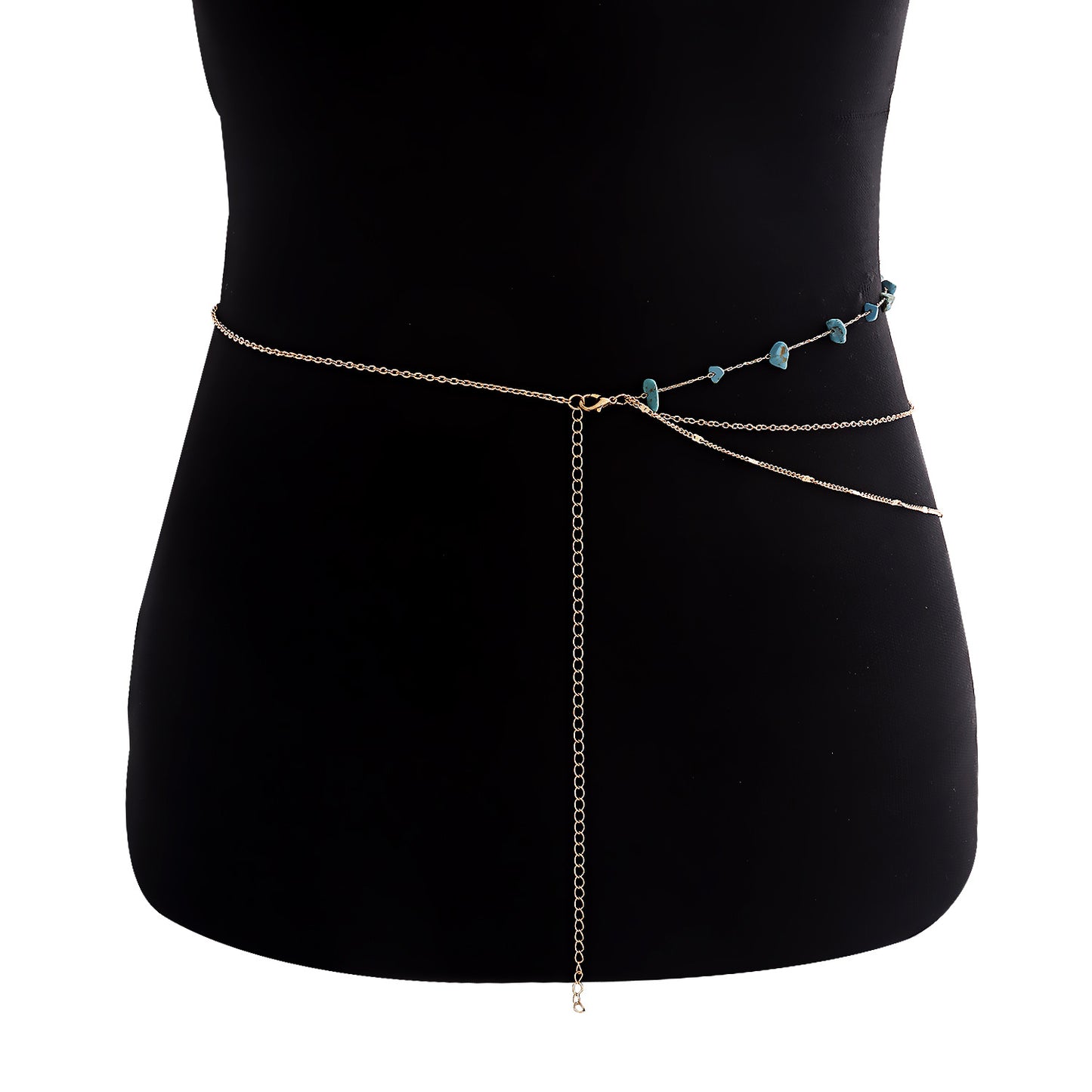 Bohemian Style Multi-Loop Waist Chain for Women Made of Metal with Natural Turquoise Accents