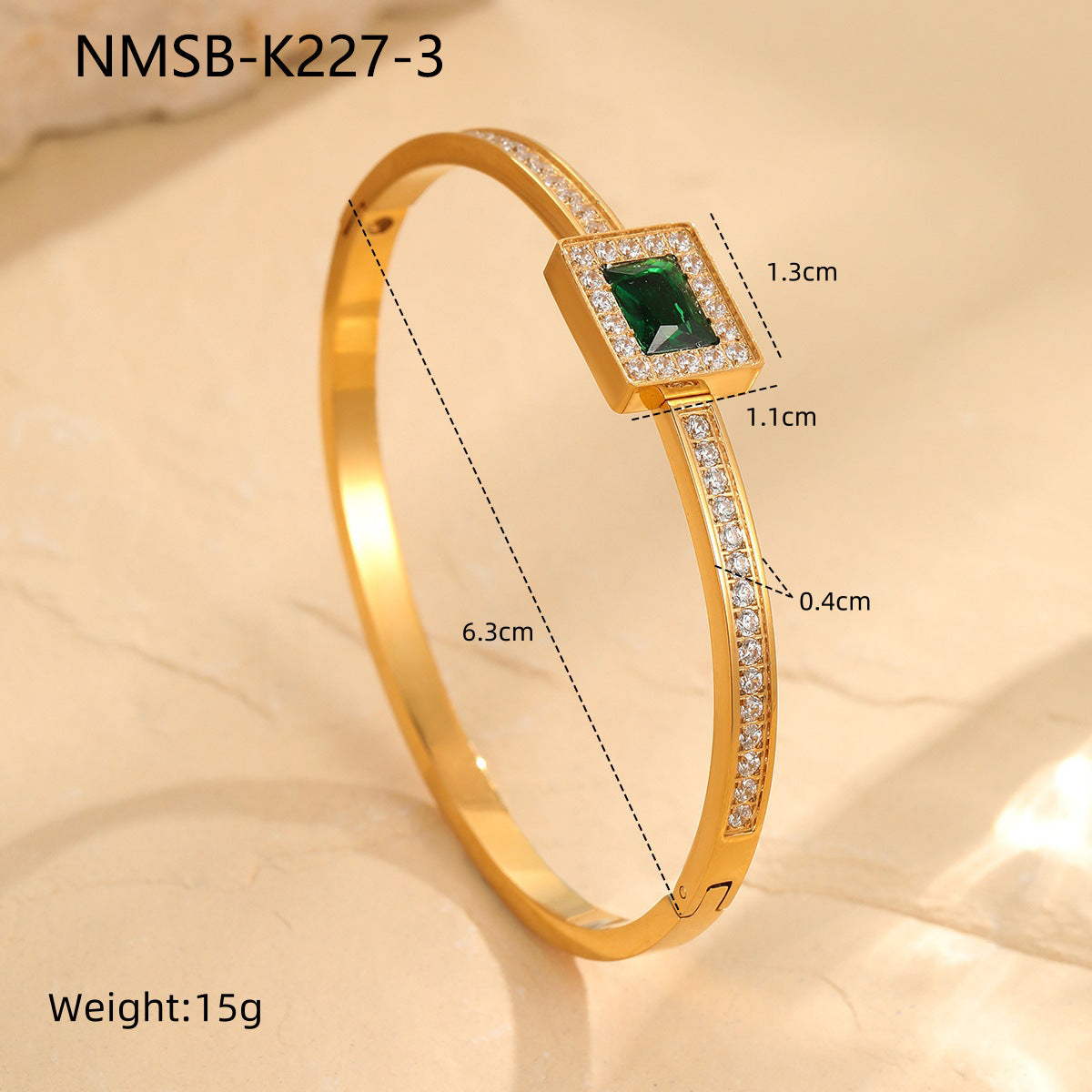 Minimalist Emerald Green Square Zircon Stainless Steel Bracelet for Women with Plated Finish