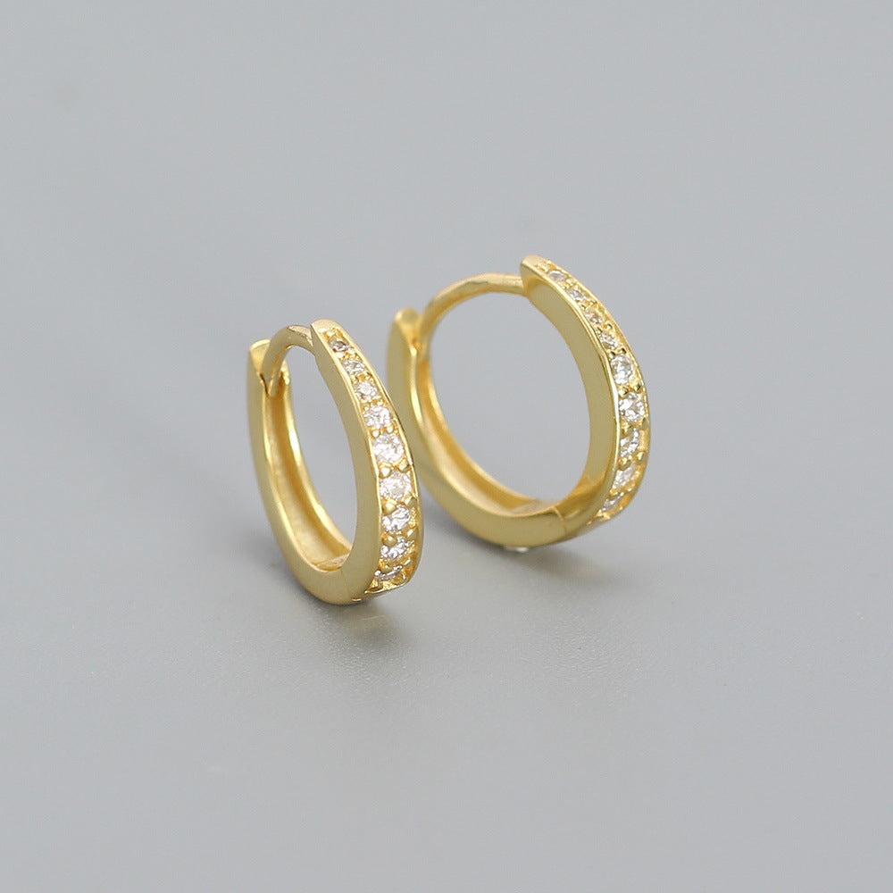 Orecchini a Cerchio Geometrici Minimalisti in Argento Sterling S925 con Dettagli in Pave di Strass per Donne