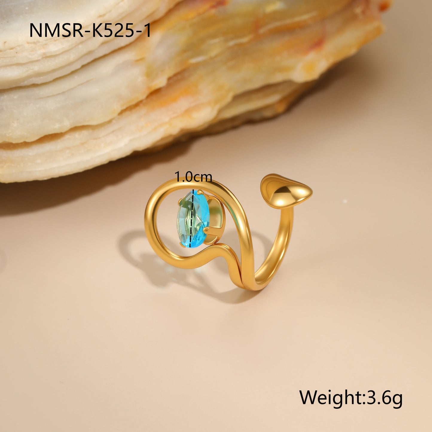 Anillo minimalista de acero inoxidable hueco geométrico con incrustaciones de circonita azul y baño de oro de 18 quilates para mujer
