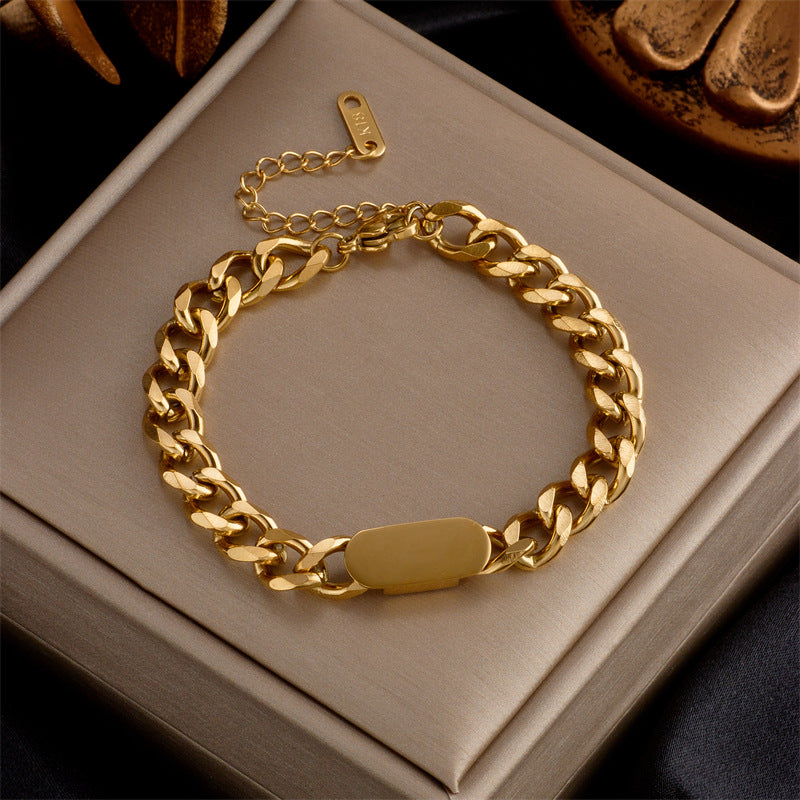 Punk Vintage Plated Stainless Steel Geometric Box Chain Bracelet