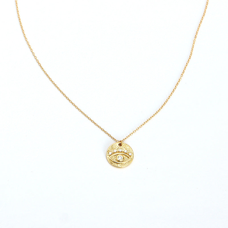 Minimalist Geometric Silver Coin Pendant Necklace with Evil Eye Charm, 925 Sterling Silver Snake Bone and O-Shape Layered Locket Chain