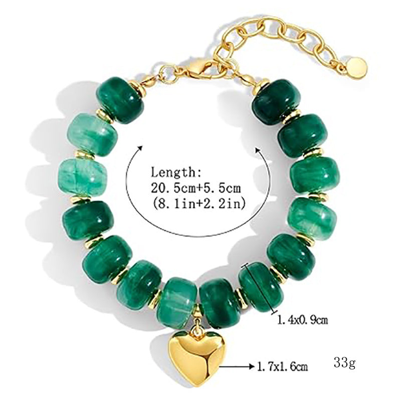 Fashion Gradient Acrylic Resin Heart Geometric Charm Bracelet Unisex Polished Beaded Hand Chain