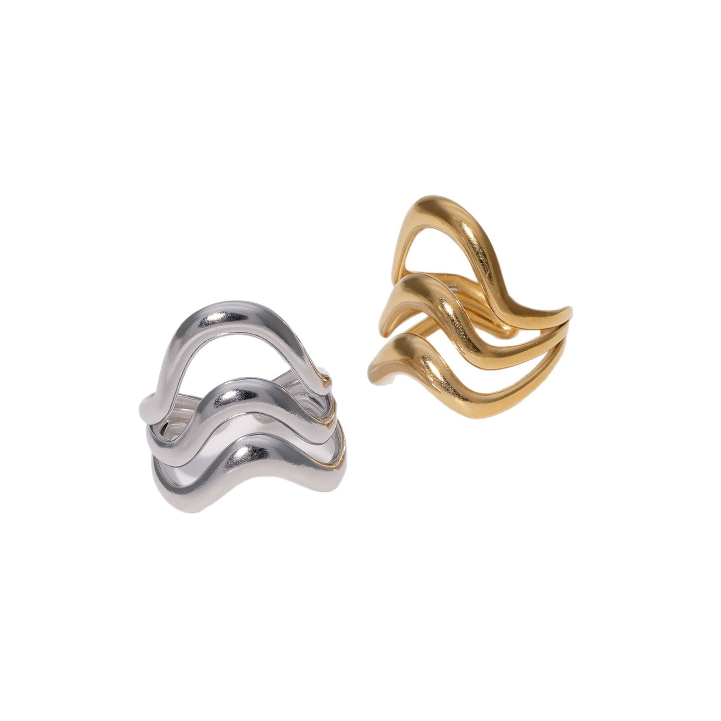 Anello Aperto Geometrico Minimalista di Lusso da Donna, Gioielli in Acciaio al Titanio Placcato Oro 18K