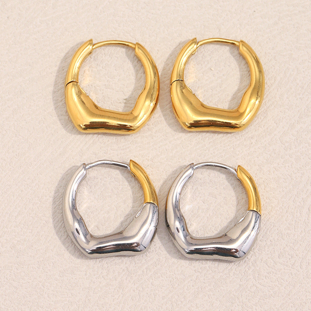 Minimalist Geometric Stainless Steel Earrings with 18K Gold Plating Irregular Hoop Style for Women