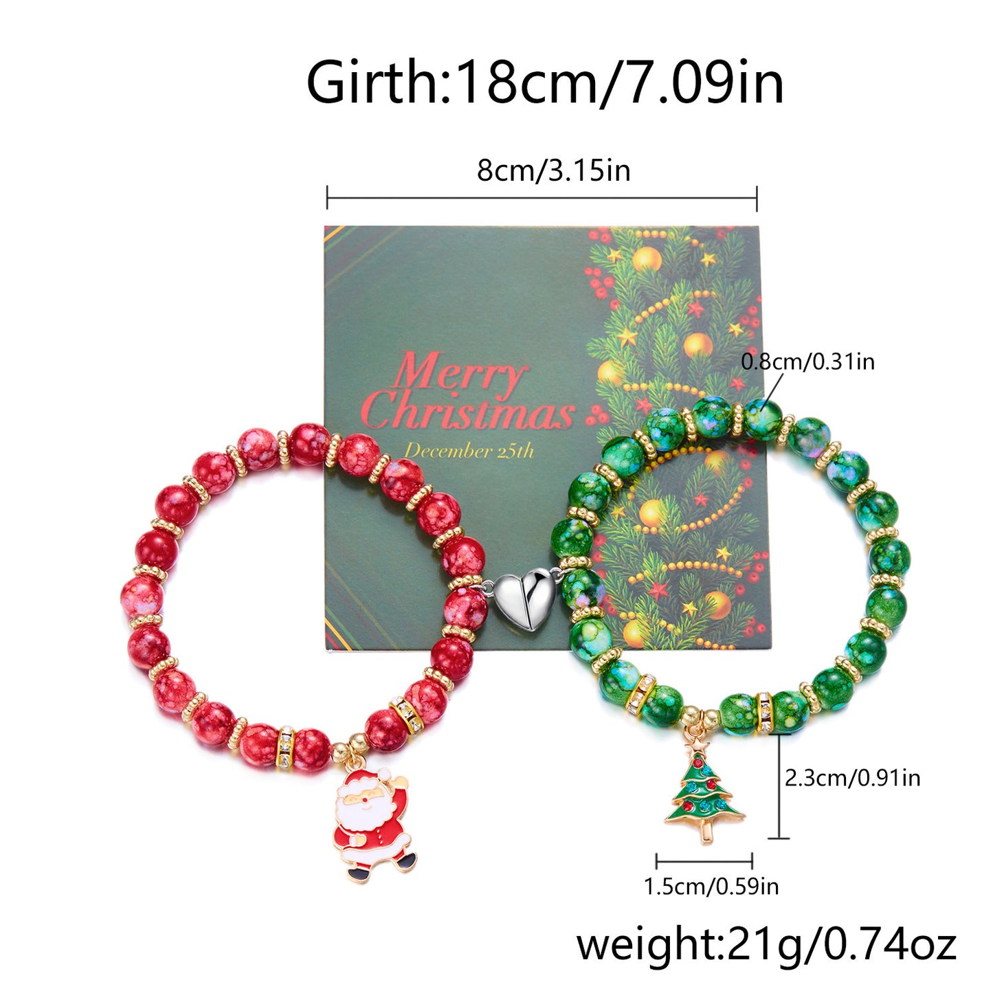 Pulsera magnética de resina con cuentas de Fashion-Commuter con diseño de Papá Noel y corona floral para mujer