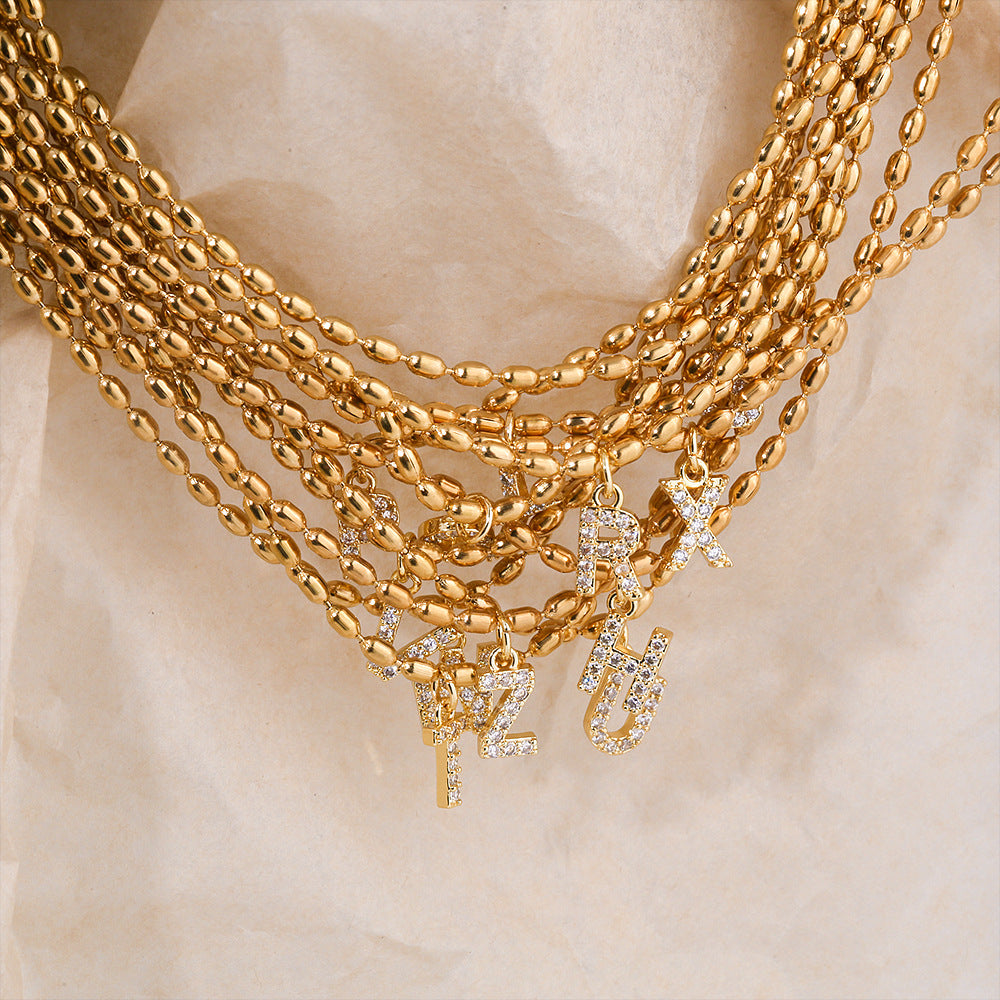 Collana in Acciaio Inossidabile a Forma di Lettera Minimalista con Intarsio di Strass da Donna, Stile Catena Snake, Elegante Gioiello per Clavicola