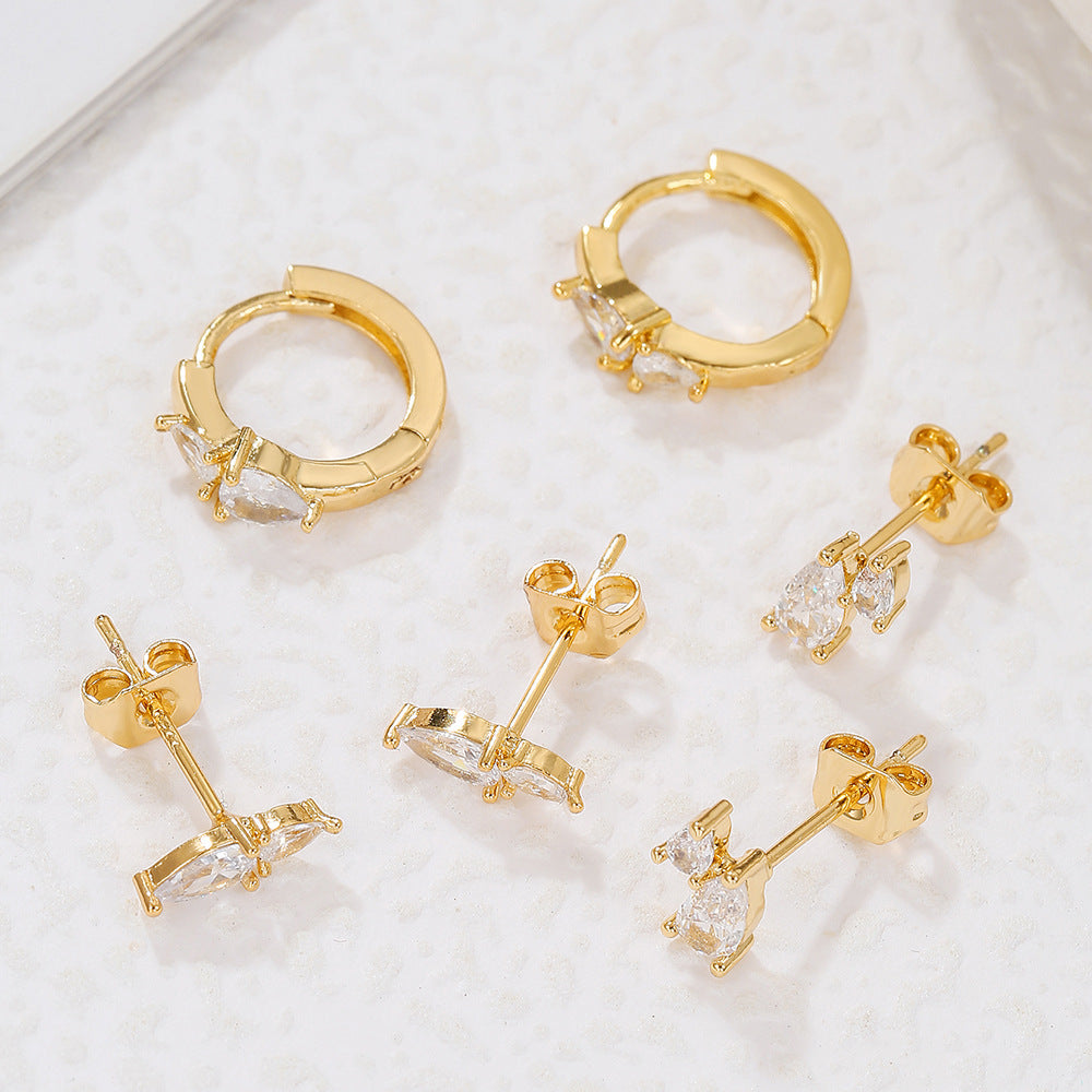 Gold Plated Brass Teardrop Geometric Hoop Earrings with Cubic Zirconia Inlay and 925 Sterling Silver Posts for Women
