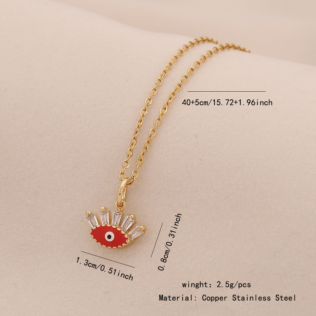 Collana con Ciondolo Cuore Occhio Smaltato Personalizzato in Acciaio Inossidabile con Catena a O da Donna