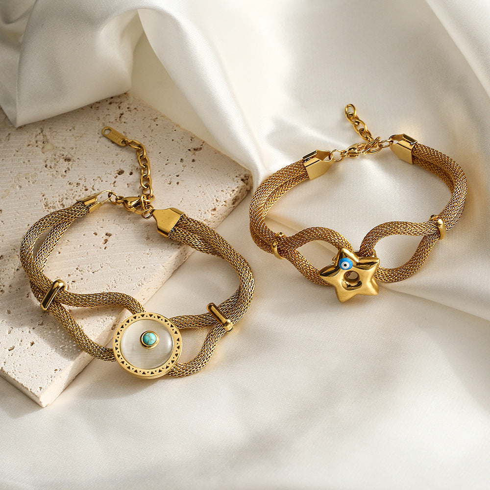 Bracciale Geometrico in Acciaio al Titanio Placcato per Donna con Accento a Stella, Accessorio di Moda d'Ispirazione Vintage