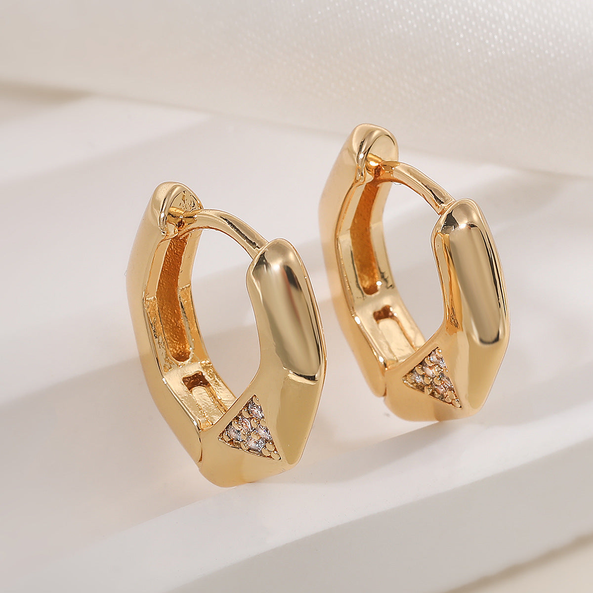 Minimalist 18K Gold Plated Brass Geometric Cubic Zirconia Earrings for Women