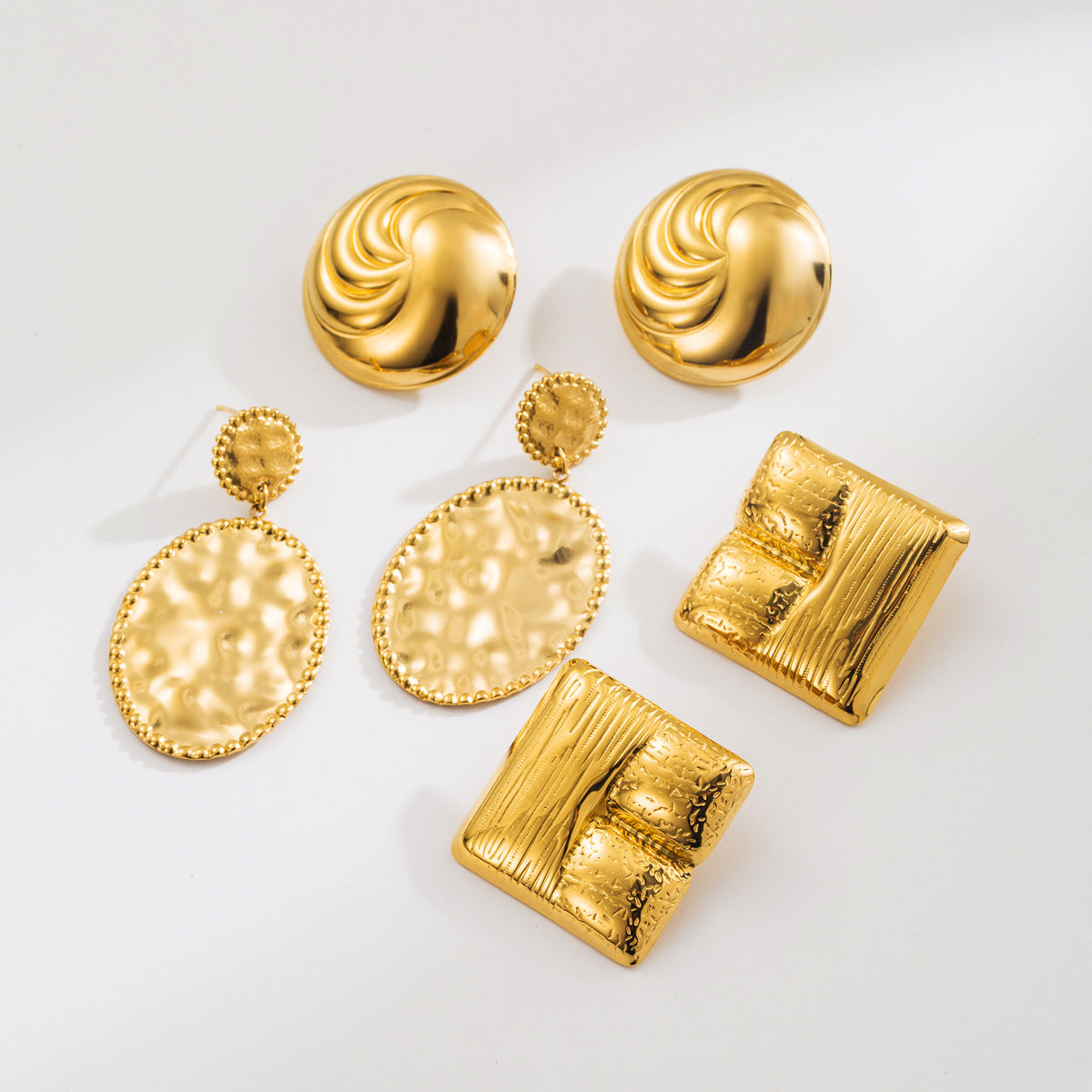 Vintage French Minimalist Geometric Stainless Steel Earrings for Women with Plated Finish and Bold Statement Design