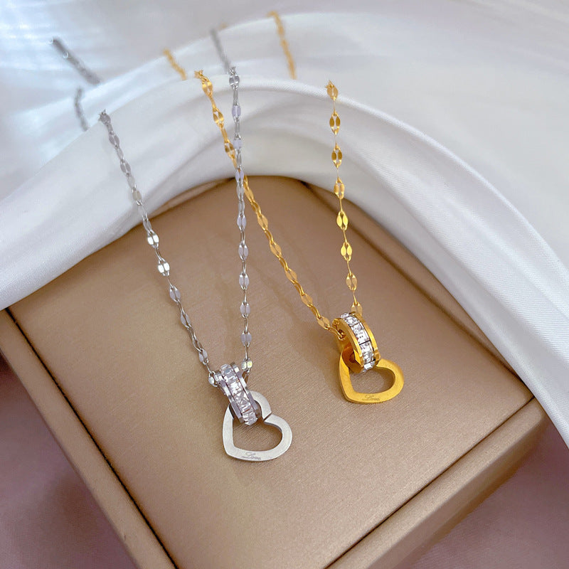Heart Geometric Titanium Steel Plated Necklace for Women Lip Chain