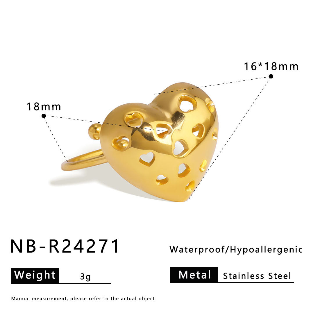 Geometric Heart Shaped Titanium Steel Plated Locket Ring DIY Photo Charm Bar Open Adjustable Unisex