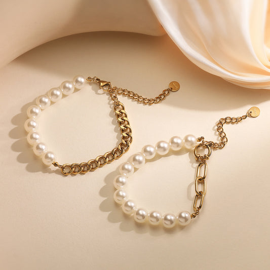Pulsera geométrica minimalista de acero inoxidable bañada en oro de 18K para mujer, estilo vintage