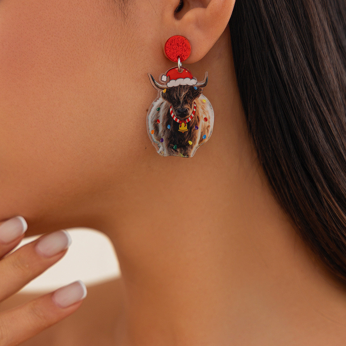 Colorful Reindeer Acrylic Earrings for Women Christmas Holiday Jewelry