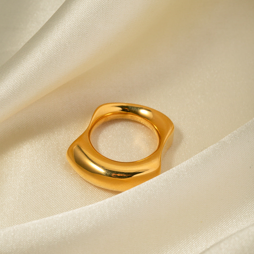 Trendy Irregular Textured 18K Gold Plated Stainless Steel Ring for Women