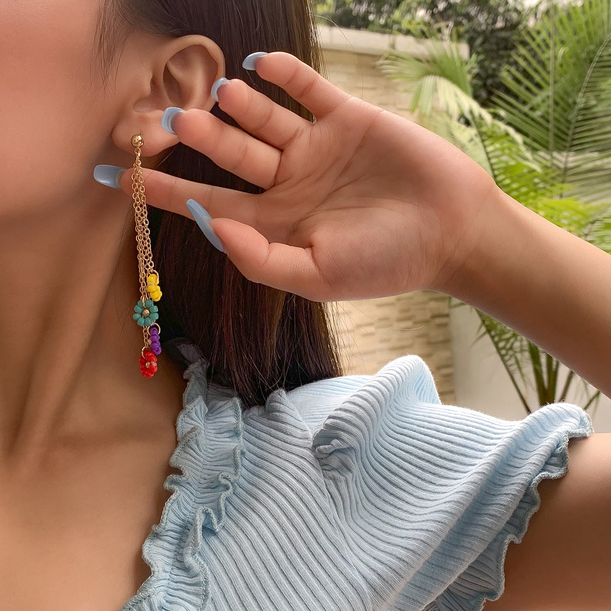 Sweet Casual Plated Brass Daisy Tassel Earrings