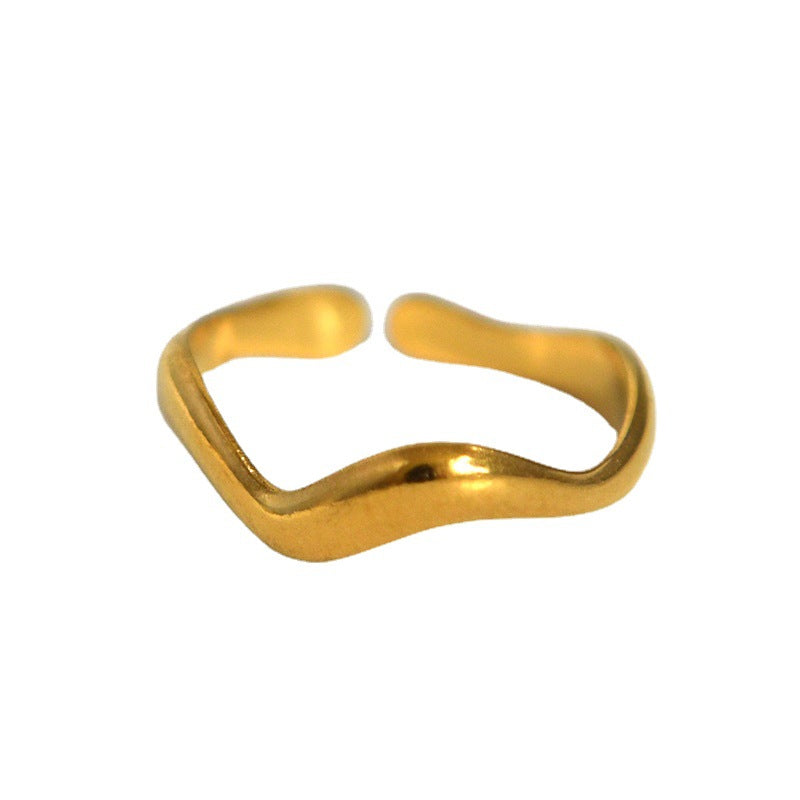 Anello Aperto Minimalista da Donna in Acciaio al Titanio a Forma di Onda con Finitura Placcata e Design a Linee Geometriche