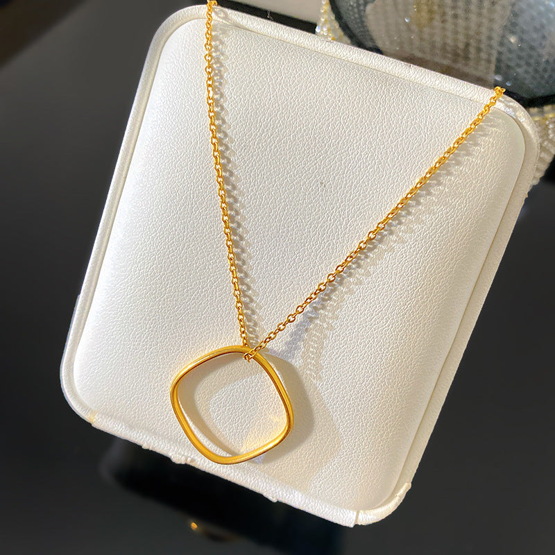 Minimalist Geometric Square Titanium Steel Plated Ring Pendant Necklace for Unisex
