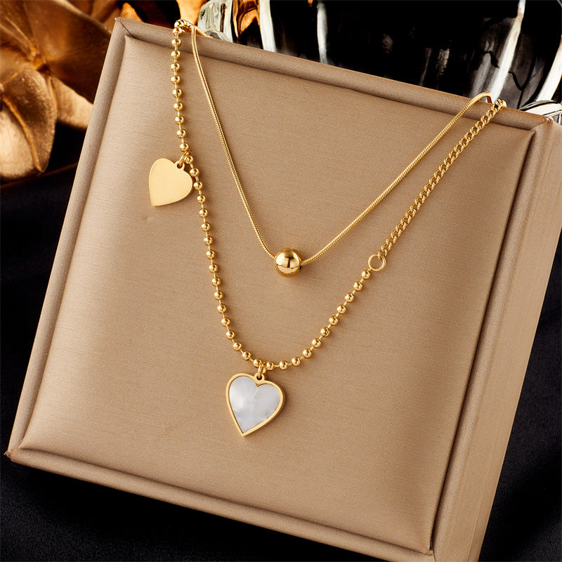 Vintage Luxury Gold Plated Heart Butterfly Round Stainless Steel Necklace with Pearl Multi-Layer